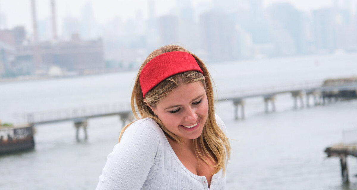 Red headband on model